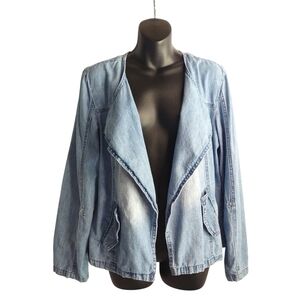 Live a Little Jacket Women's Blue Open Front Soft Jean Jacket Sz Medium